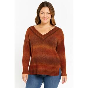 NWT A.N.A Women’s Red Brown Orange Ombre V-Neck Pullover Sweater Size Medium